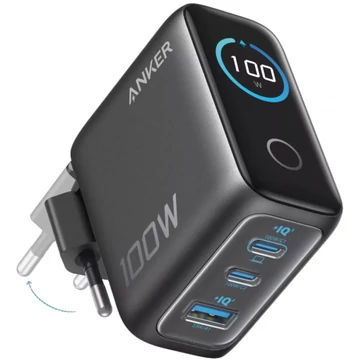 Anker hálózati töltő kijelzővel 2xUSB-C USB-A 100W sötétszürke (B121BGZ1)