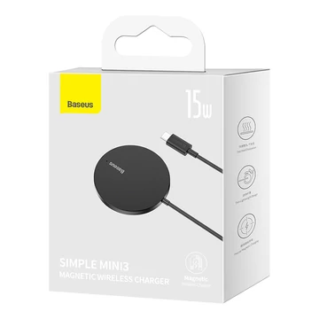 Baseus Simple Mini3 Magnetic vezeték nélküli töltő, 15W, fekete (CCJJ040001)