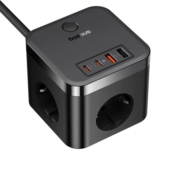 Baseus PowerCombo Cube töltőállomás 30W 3×CEE 7/3 2×USB-A 2×USB-C fekete (E00066400117-00)