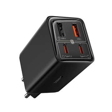 Baseus GaN6 Pro hálózati gyorstöltő 65W 2×USB-C + 2×USB-A fekete (P10162701113-00)