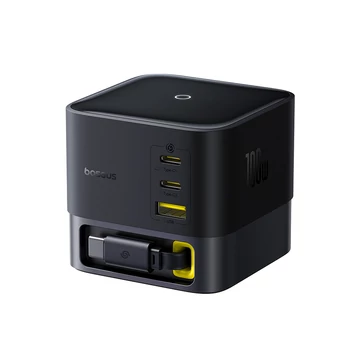 Baseus Super GaN töltőállomás 100W 1×USB-A + 2×USB-C + USB-C kábellel fekete (P10164001123-00)