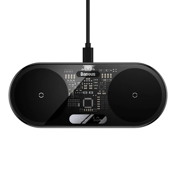 Baseus digitális LED kijelzős 2 az 1-ben vezeték nélküli töltő, 20W, univerzális verzió, USB – Type-C 3A 1m kábellel, fekete (WXSX010101)