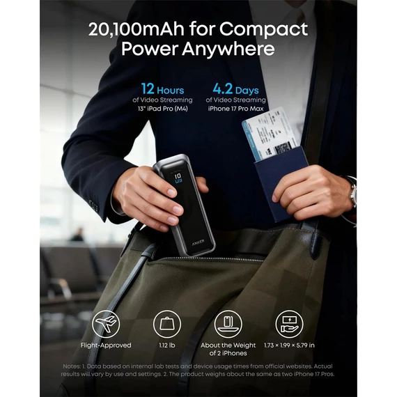 Anker Prime PowerBank 20000mAh 220W ezüst (A110BH11)