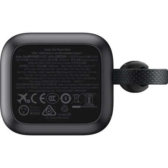 Anker Power Bank 25000mAh, 165W, USB-C kábellel fekete (A1695H11)