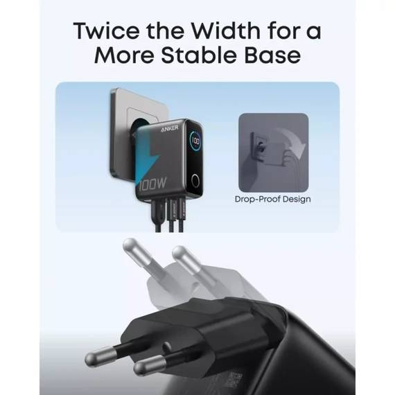 Anker hálózati töltő kijelzővel 2xUSB-C USB-A 100W ezüst (B121BG41)