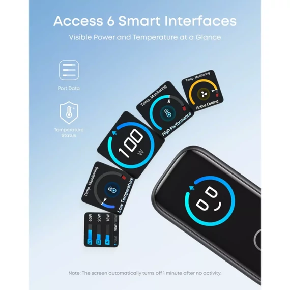 Anker hálózati töltő kijelzővel 2xUSB-C USB-A 100W sötétszürke (B121BGZ1)