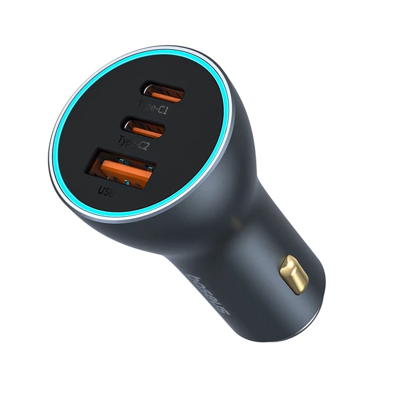 Baseus Golden Contactor Pro GaN autós gyorstöltő 65W USB-A + 2×USB-C szürke (C00035202841-00)