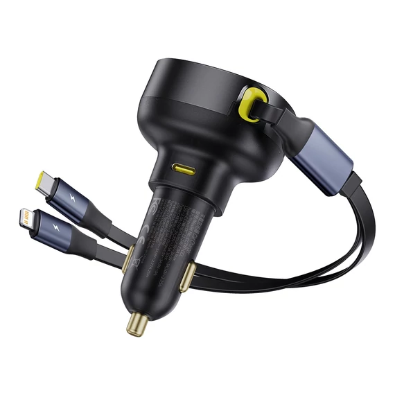 Baseus Enjoyment Pro autós töltő kihúzható kábellel USB-C + Lightning 60W fekete (C00057802111-00)