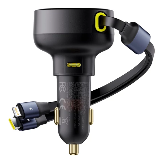 Baseus Enjoyment Pro autós töltő kihúzható kábellel USB-C + Lightning 60W fekete (C00057802111-00)