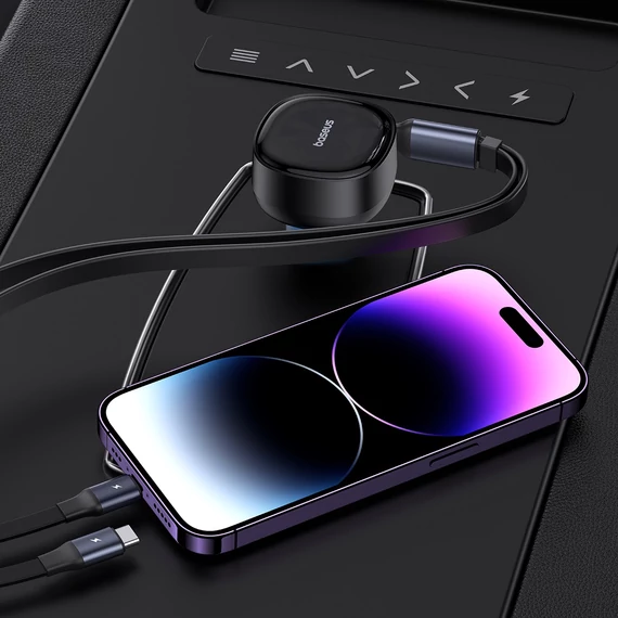 Baseus Enjoyment Pro autós töltő kihúzható kábellel USB-C + Lightning 60W fekete (C00057802111-00)