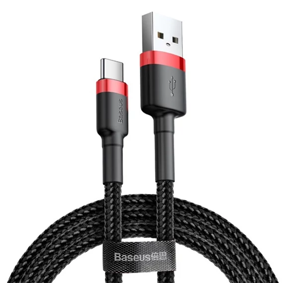Baseus Cafule USB Type-A – USB Type-C 18W gyorstöltő adatkábel 0.5m, fekete-piros (CATKLF-A91)