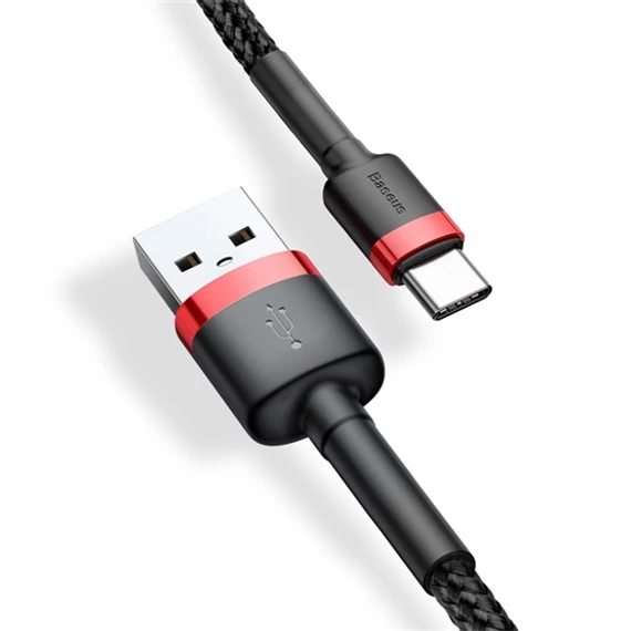 Baseus Cafule USB Type-A – USB Type-C 18W gyorstöltő adatkábel 0.5m, fekete-piros (CATKLF-A91)