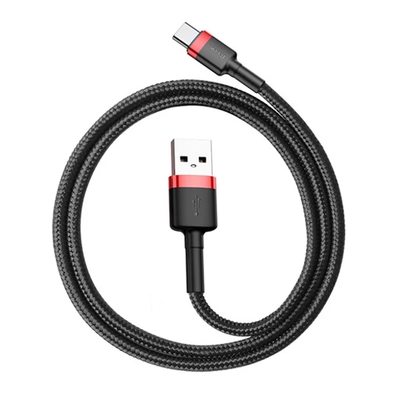 Baseus Cafule USB Type-A – USB Type-C 18W gyorstöltő adatkábel 0.5m, fekete-piros (CATKLF-A91)