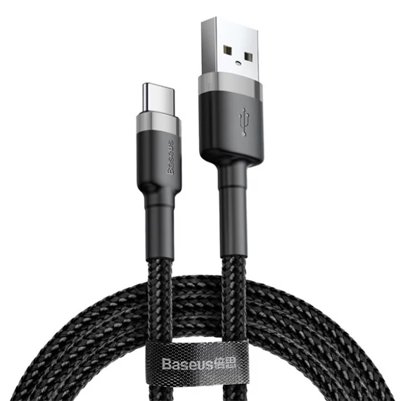 Baseus Cafule USB Type-A – USB Type-C 18W gyorstöltő adatkábel 0.5m, fekete-szürke (CATKLF-AG1)
