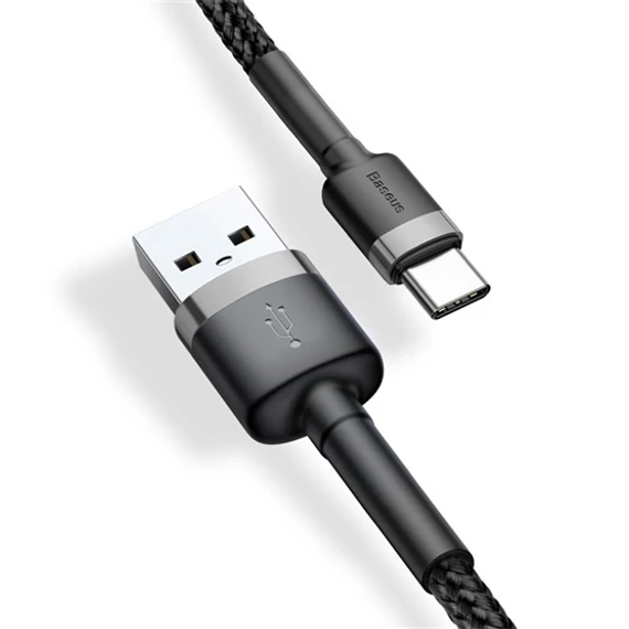 Baseus Cafule USB Type-A – USB Type-C 18W gyorstöltő adatkábel 0.5m, fekete-szürke (CATKLF-AG1)