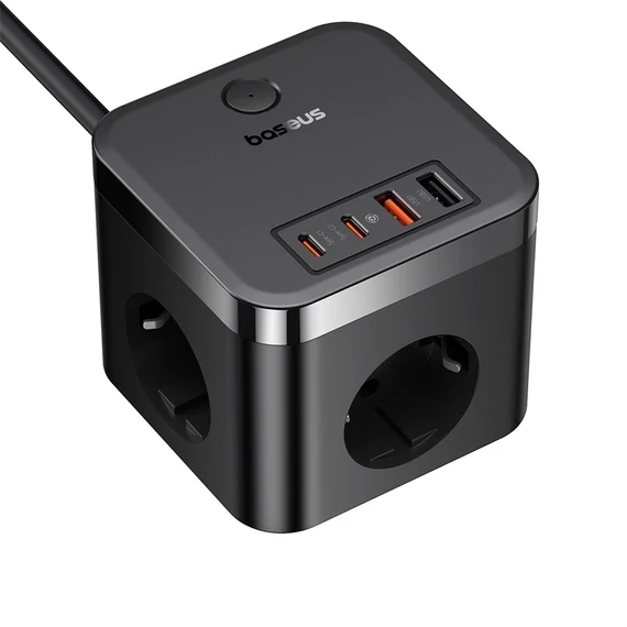 Baseus PowerCombo Cube töltőállomás 30W 3×CEE 7/3 2×USB-A 2×USB-C fekete (E00066400117-00)