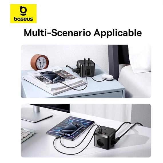 Baseus PowerCombo Cube töltőállomás 30W 3×CEE 7/3 2×USB-A 2×USB-C fekete (E00066400117-00)