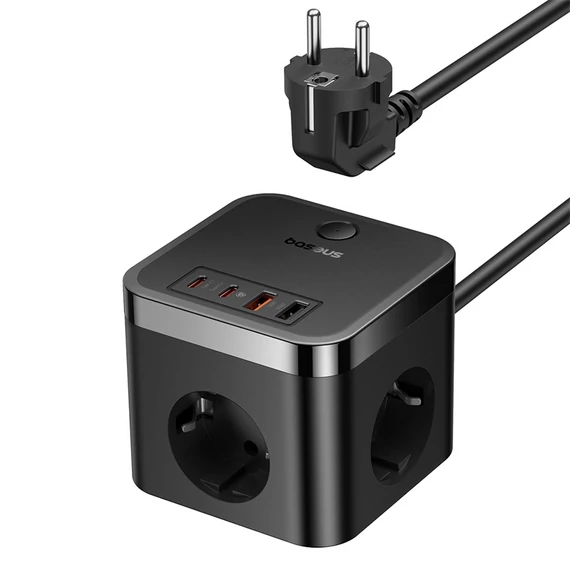Baseus PowerCombo Cube töltőállomás 30W 3×CEE 7/3 2×USB-A 2×USB-C fekete (E00066400117-00)