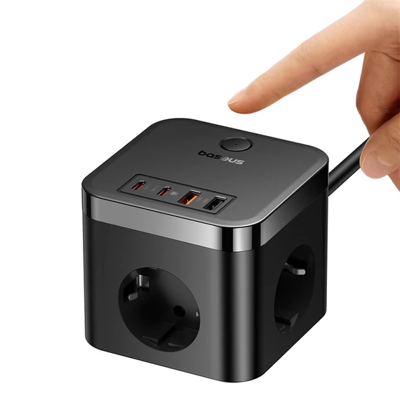Baseus PowerCombo Cube töltőállomás 30W 3×CEE 7/3 2×USB-A 2×USB-C fekete (E00066400117-00)