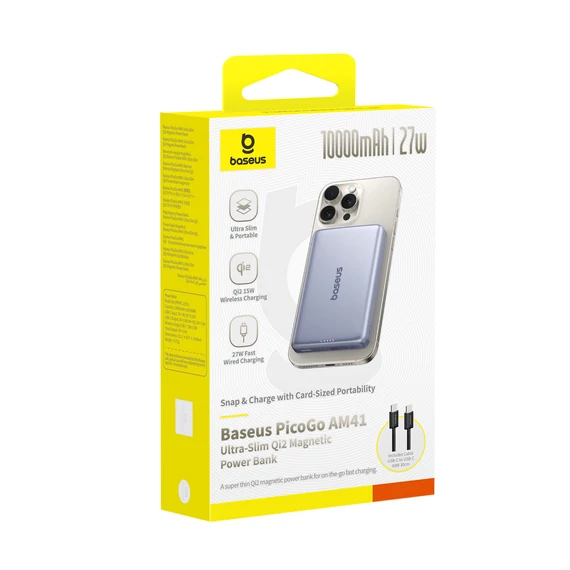 Baseus PicoGo AM41 Qi2 Magnetic vezeték nélküli PowerBank 10000 mAh 27W szürke (E0027200)