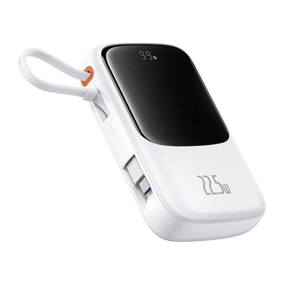 Baseus Qpow Pro+ gyorstöltő powerbank 10000 mAh 22.5W beépített USB-C kábel fehér (P10067101213-00)