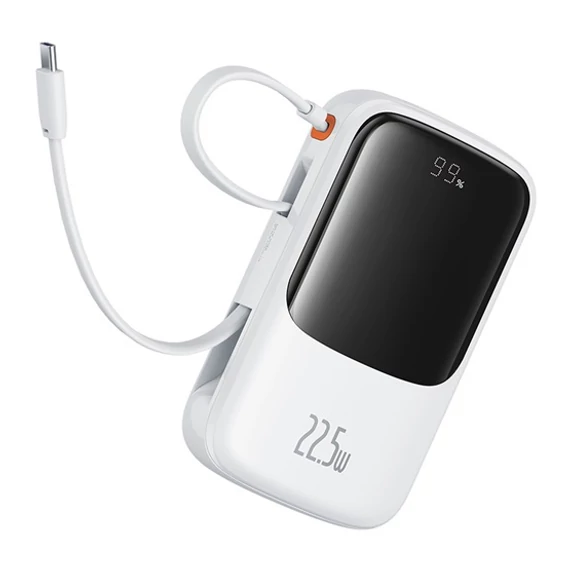Baseus Qpow Pro+ gyorstöltő powerbank 10000 mAh 22.5W beépített USB-C kábel fehér (P10067101213-00)