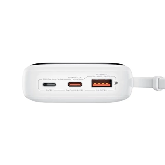 Baseus Qpow Pro+ gyorstöltő powerbank 10000 mAh 22.5W beépített USB-C kábel fehér (P10067101213-00)