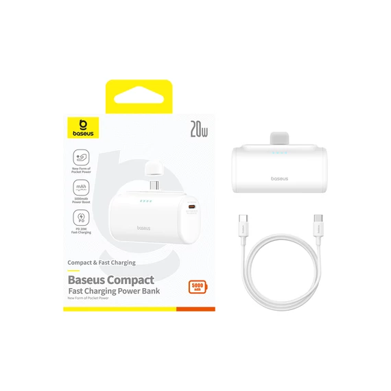 Baseus Compact 20W PowerBank 5000mAh USB-C fehér (P10068306213-00)
