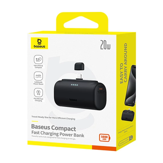 Baseus Compact 20W PowerBank 5000mAh Lightning fekete (P10068307113-00)