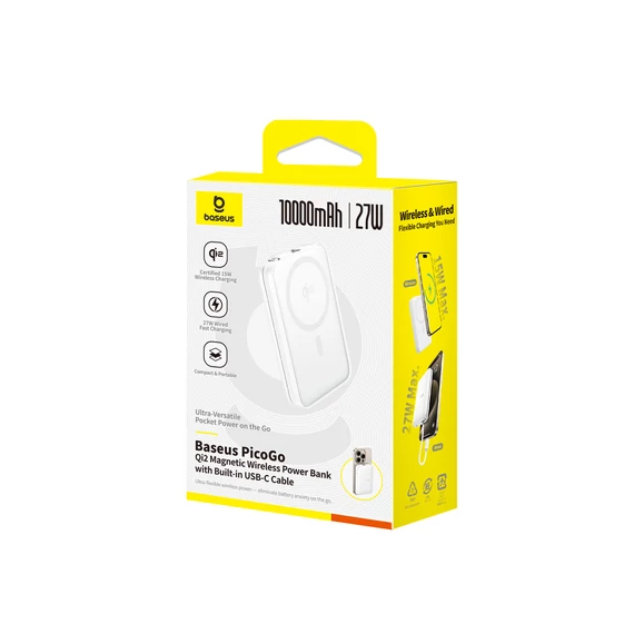 Baseus PicoGo Qi2 Magnetic Power Bank 10000mAh 27W fehér (P10076805213-00)