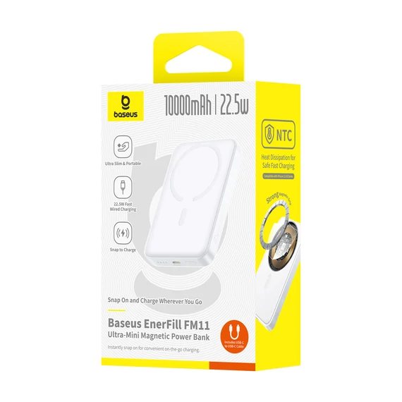 Baseus EnerFill FM11 Ultra Mini mágneses PowerBank 10000mAh 22.5W fehér (P1008210E213-00)
