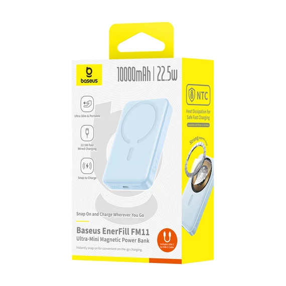 Baseus EnerFill FM11 Ultra Mini mágneses PowerBank 10000mAh 22.5W kék (P1008210E313-00)