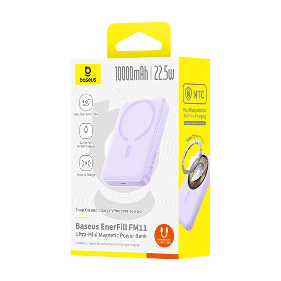Baseus EnerFill FM11 Ultra Mini mágneses PowerBank 10000mAh 22.5W lila (P1008210E513-00)