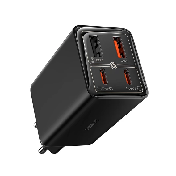 Baseus GaN6 Pro hálózati gyorstöltő 65W 2×USB-C + 2×USB-A fekete (P10162701113-00)