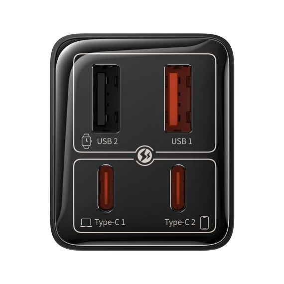 Baseus GaN6 Pro hálózati gyorstöltő 65W 2×USB-C + 2×USB-A fekete (P10162701113-00)