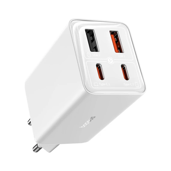 Baseus GaN6 Pro hálózati gyorstöltő 65W 2×USB-C + 2×USB-A fehér (P10162701213-00)