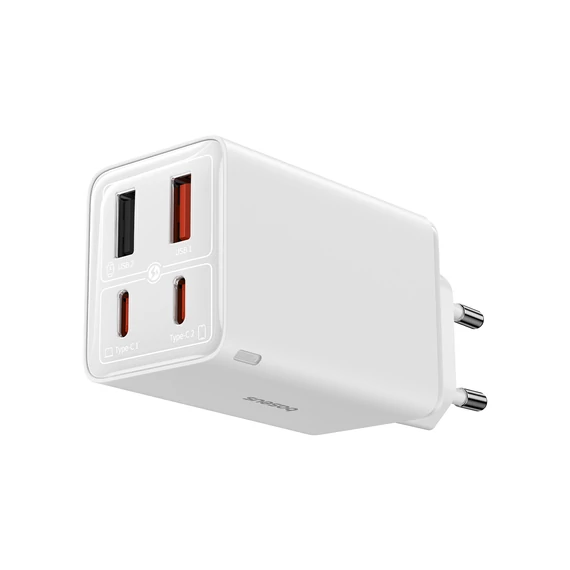 Baseus GaN6 Pro hálózati gyorstöltő 65W 2×USB-C + 2×USB-A fehér (P10162701213-00)