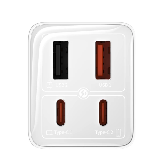 Baseus GaN6 Pro hálózati gyorstöltő 65W 2×USB-C + 2×USB-A fehér (P10162701213-00)