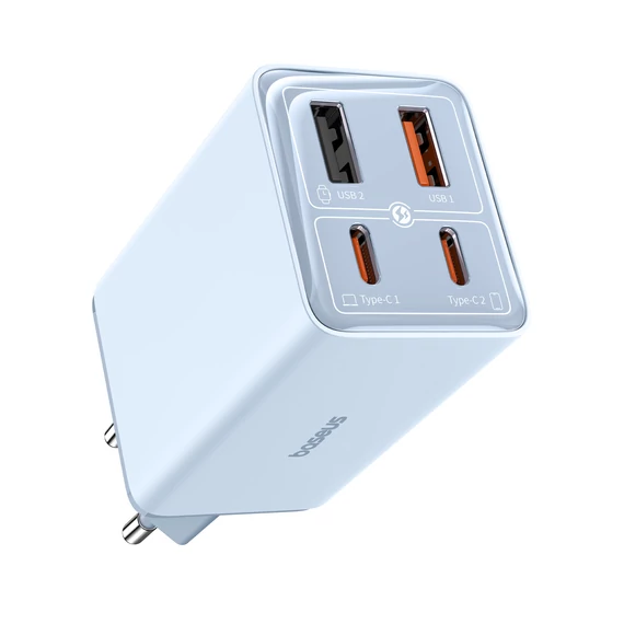 Baseus GaN6 Pro hálózati gyorstöltő 65W 2×USB-C + 2×USB-A kék (P10162701313-00)