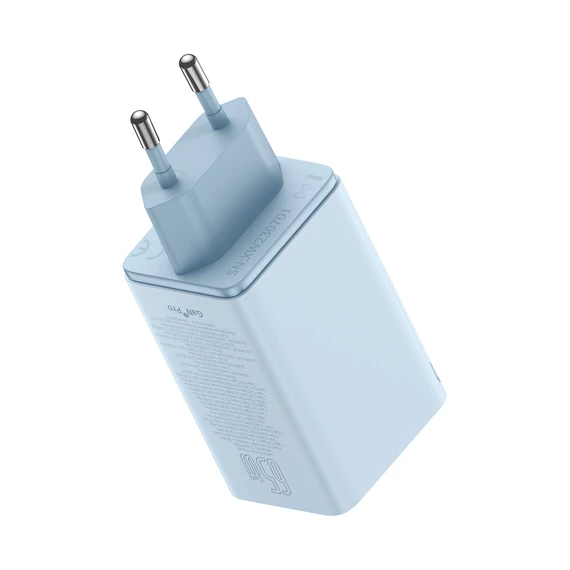 Baseus GaN6 Pro hálózati gyorstöltő 65W 2×USB-C + 2×USB-A kék (P10162701313-00)