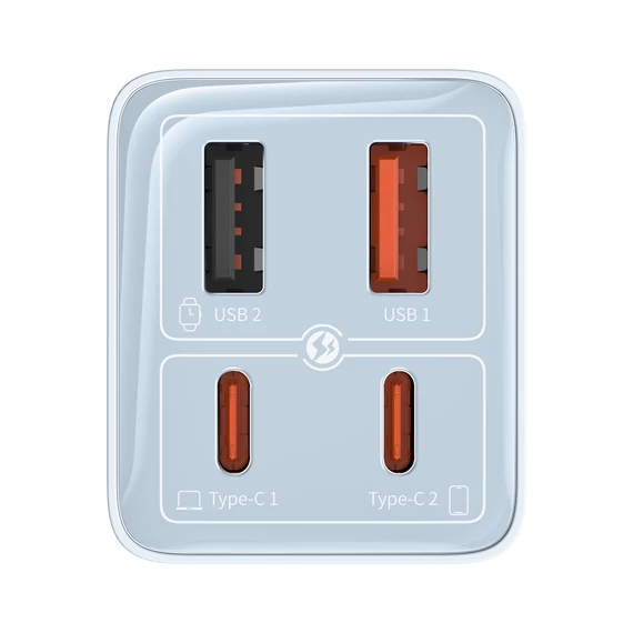 Baseus GaN6 Pro hálózati gyorstöltő 65W 2×USB-C + 2×USB-A kék (P10162701313-00)