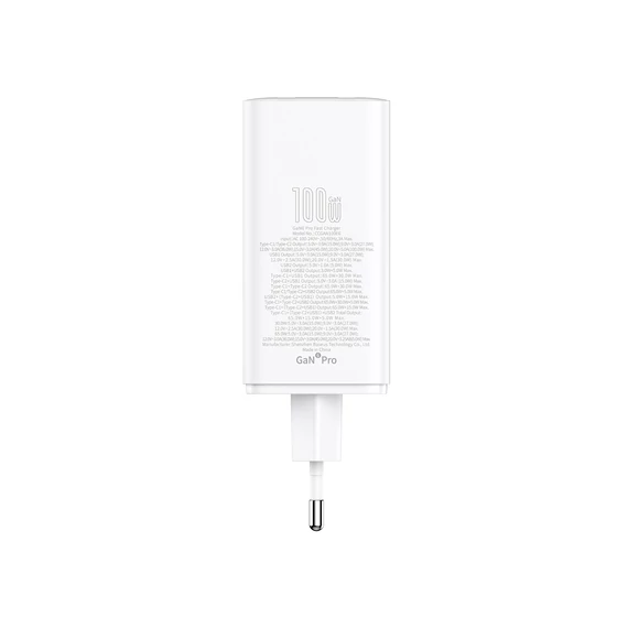 Baseus GaN6 Pro hálózati gyorstöltő 100W 2×USB-C + 2×USB-A fehér (P10162705212-00)