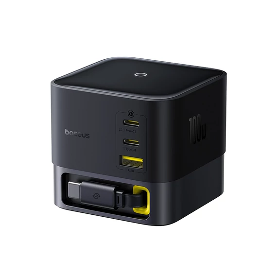 Baseus Super GaN töltőállomás 100W 1×USB-A + 2×USB-C + USB-C kábellel fekete (P10164001123-00)