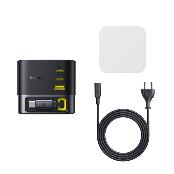 Baseus Super GaN töltőállomás 100W 1×USB-A + 2×USB-C + USB-C kábellel fekete (P10164001123-00)