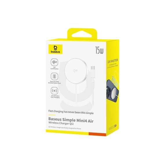 Baseus Simple Mini4 Air mágneses vezeték nélküli töltő Qi2 15W, ezüst (P10278200S11-00)