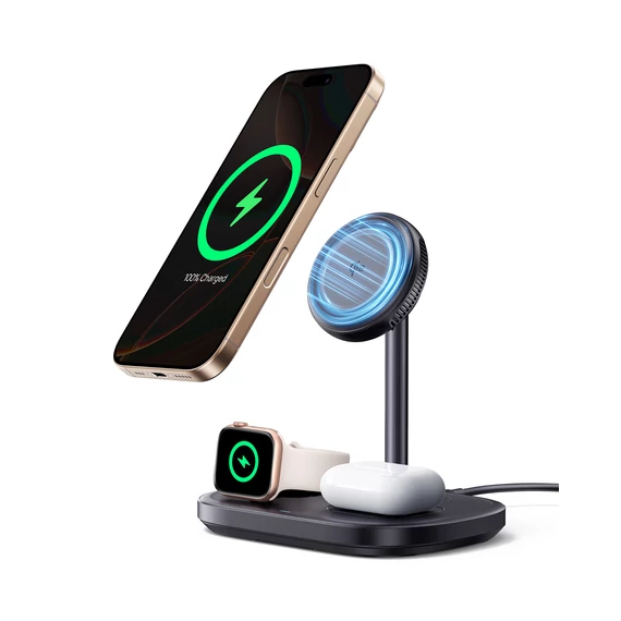 Baseus EnerFill FS41 3-in-1 vezeték nélküli töltő állvány 22,5W, fekete + USB Type-C, 1m kábel (P10281904123-02)