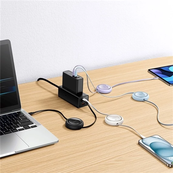Baseus Free2Draw Mini USB Type-C 100W automata behúzós gyorstöltő adatkábel 1m fehér (P10364500211-00)