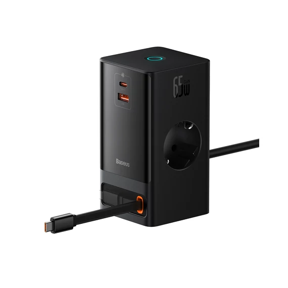 Baseus PowerCombo töltőállomás 65W 2×CEE 7/3 +1×USB-A + 1×USB-C fekete (PSLR000301)