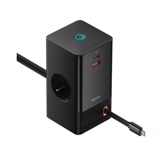 Baseus PowerCombo töltőállomás 65W 2×CEE 7/3 +1×USB-A + 1×USB-C fekete (PSLR000301)