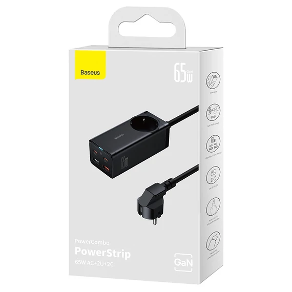 Baseus GaN3 Pro 65W töltőállomás 2xUSB-A 2xUSB-C+ AC fekete (PSZM000901)
